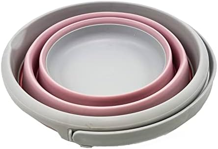 SAMMART 5.5L (1.4 Gallon) Collapsible Plastic Bucket - Foldable Round Tub - Portable Fishing Water Pail - Space Saving Outdoor Waterpot (Grey/Pale Pink)