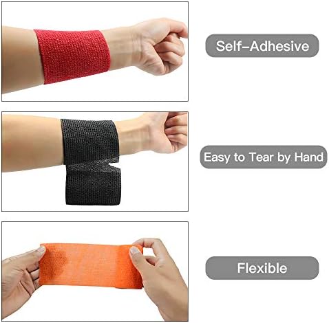 Self Adherent Wrap Bandages Self Adhering Cohesive Tape Elastic Athletic Sports Tape for Sports Sprain Swelling and Soreness on Wrist and Ankle 6PCS 3 in X 14.7 ft (Blue)