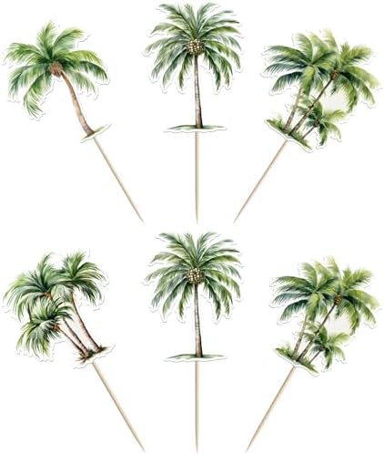 40 PCS Palm Tree Cupcake Toppers Double Sided Green Palm Tree Coconuts Cupcake Picks for Tropical Summer Beach Hawaii Luau Theme Baby Shower Birthday Party Cake Decorations Supplies