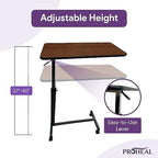 ProHeal Medical Overbed Table with Wheels and Adjustable Height - Oak Color Rolling Over Bed Table for Home and Hospital Use