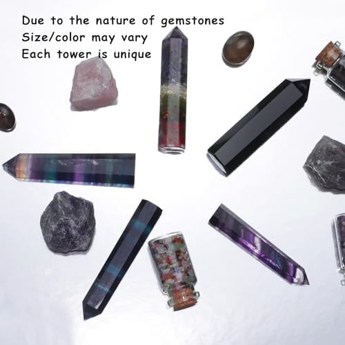 7 Chakra Healing Crystals Wand, 3" Natural Crystals and Healing Stones, Polishing Reiki Energy Gemstones Crystal Points for Meditation Spiritual Decor (7 Chakra)