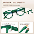EASY READ Retro Round Blue Light Blocking Reading Glasses for Women,Anti UV Readers for Women with Spring Hinge