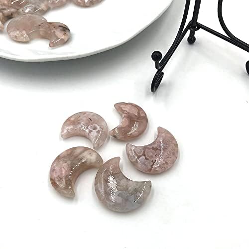 1pc Random Natural Flower Agate Quartz Crystal Moon Carvings Healing Reiki Sakura Gift Women Girl Pendant Crafts (Size : 1pc Random)