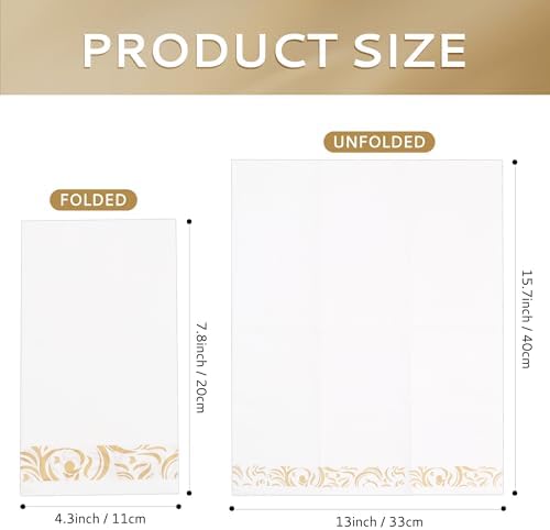 Paper Napkins Disposable Decorative Paper Hand Towels for Bathroom Dinner Napkins Soft Absorbent Bathroom Napkins Guest for Wedding Kitchen Party Birthday Thanksgiving Events,Gold and White,100 Pack