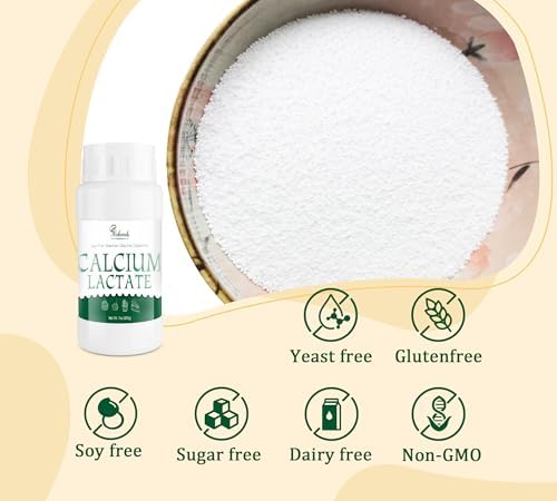 7 oz Calcium Lactate Powder, 100% Pure Calcium Lactate, Food Grade for Keep Shape of Food, Helps Neutralize Food Acidity, Suitable for Dairy Products, Breads, Pastries, Bake, Gluten-Free & Vegan