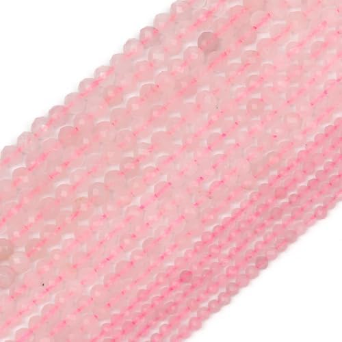 3mm 120pcs Natural Rose Quartz Stone Beads, Songxi Small Faceted Round Loose Gemstone Beads for Jewelry Making, DIY Art and Craft, Bracelet Beads for Necklace (1 Strand)