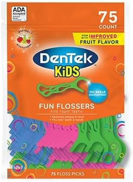 DenTek Kids Fun Flossers Wild Fruit | 75-Count Floss Picks | 2-Pack