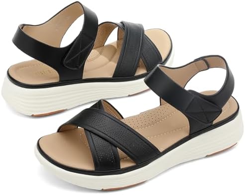 UBFEN Womens Platform Sandals Wedge Walking Comfortable Casual Adjustable Strap Lightweight Open Toe