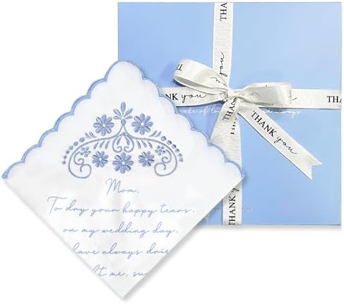 LADY&HOME Something Blue Embroidered Wedding Handkerchief, Mom, Dad, Daughter, New Mom, New Dad
