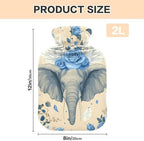 Blue Rose-Winged Elephant Water Bottle for hot Water with Soft Cover, 2L Warm Compress for Hot and Cold Therapies