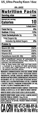 Monster Energy Ultra Peachy Keen, Sugar Free Energy Drink, 16 oz (Pack of 15) | Pack of 15