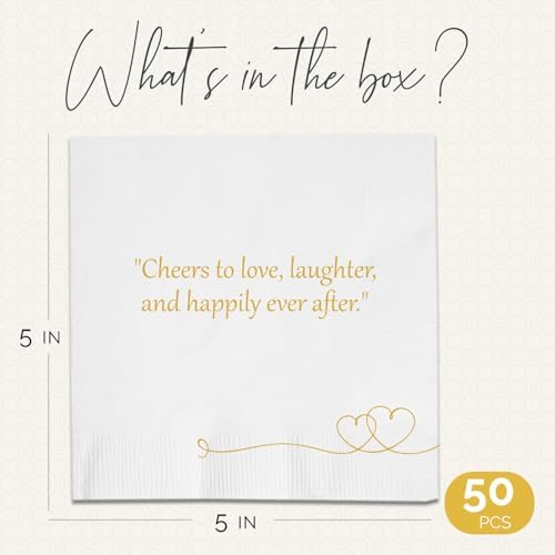 Wedding Napkins 50 Pcs – 25 Different Marriage Quotes - Wedding Cocktail Napkins with Funny Quotes, Shower, Love, Just Married Celebration