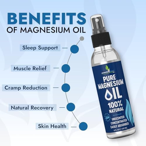 Pure Magnesium Oil Spray 8oz - Topical Magnesium Spray for Sleep & Feet - Extra Strength - USP Grade - 100% Natural and Organic Oil for Muscle Pain & Cramps - Made in USA - 2 Pack