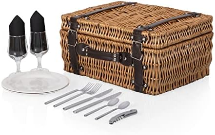 Picnic TIME Champion Picnic Basket for 2, Large Wicker Hamper Set with Cutlery Service Kit (Red & Black Buffalo Plaid Pattern)