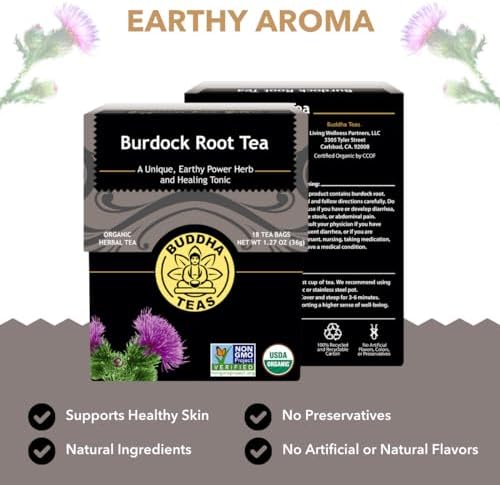 Buddha Teas - Burdock Root - Organic Herbal Tea - For Health & Wellbeing - With Antioxidants, Minerals & Vitamin C - Caffeine Free - 100% Kosher & Non-GMO - 18 Tea Bags (Pack of 1)