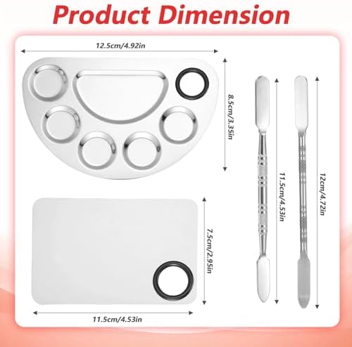 2 Set Metal Makeup Mixing Palette with Spatula, Stainless Steel Cosmetic Artist Tool Palette Reusable Beauty Tools for Foundation Mix, Facial Cosmetic, Nail Art (Sliver)