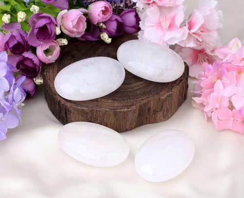 LAIDANLA Clear Quartz 2.4" Large Palm Stone Healing Crystals Natural Gemstones Calming Effects Energy Balancing Reiki Polished Worry Stone Cleansing Protection Anxiety Stress Relief Therapy 1PC