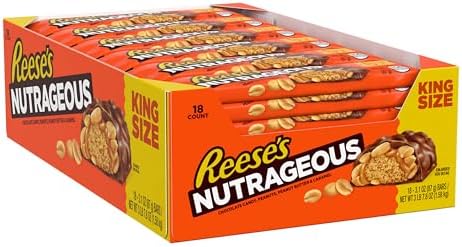 REESE'S NUTRAGEOUS Chocolate, Peanut Butter, Caramel and Peanut King Size, Candy Bars, 3.1 oz (18 Count)