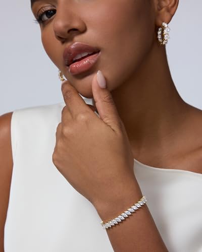 PAVOI 14K Gold Plated Marquise Cut Tennis Bracelet for Women - Cubic Zirconia Gold Tennis Bracelets for Women - Delicate Marquise CZ Bridal Jewelry for Wedding