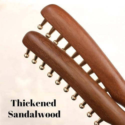 Copper and Sandalwood Wide Tooth Massage Comb, Meridian Acupuncture Gua Sha Tool for Hair Growth, Scalp and Body Relaxation