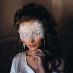 FRESHME Lace Blindfold Sleep Mask - White Flower Embroidery See-Through Blind Fold Adjustable Eyes Covers for Women Couple Bed Night Sleeping Time Gift