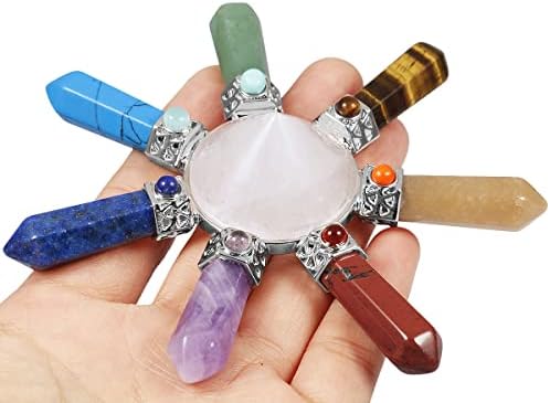 Rockcloud Cone & 7 Chakra Points Energy Generator,Reiki Healing Crystal Stone,Rock Quartz