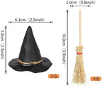 Rsstarxi 12 Pack Halloween Witch Hat Cupcake Toppers Broom Witch Hat Cupcake Picks for Witch Wizard Theme Birthday Halloween Party Cake Decorations Supplies
