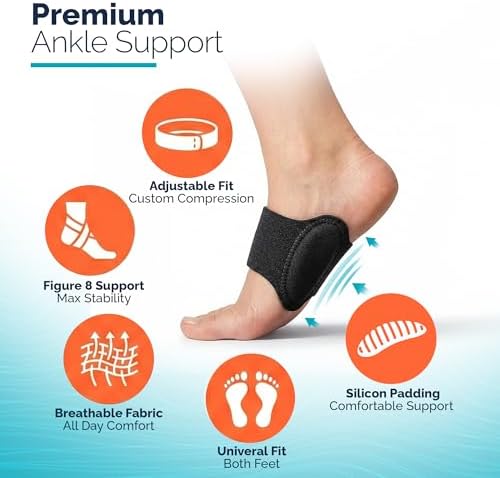 Foot Arch Support Braces for Women Men–Adjustable Compression Arch Support Bands with Gel Pad for Flat Feet, Heel Pain, High & Fallen Arches–Without Strap Anti-Slip Strips–(Pair-Black)