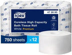 Tork Coreless High-Capacity Toilet Paper Roll White T7, Premium, 2-ply, 12 x 750 sheets, 472885