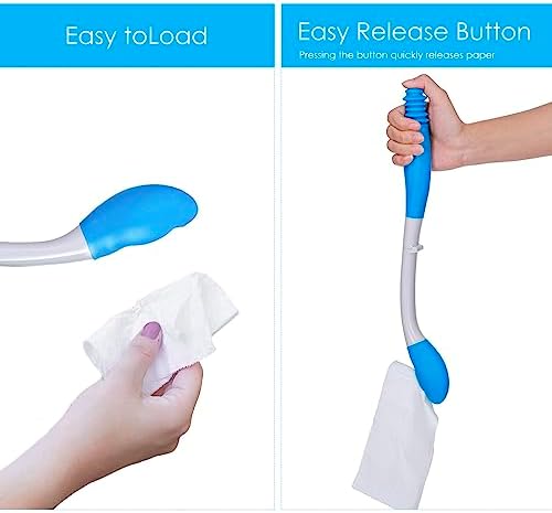 Toilet Aids for Wiping, Self Wipe Assist Tool with Ergonomic Handle & Auto-Release Button Bathroom Aids Butt Wiper for Limited Mobility Elderly & Post-Surgery Recovery