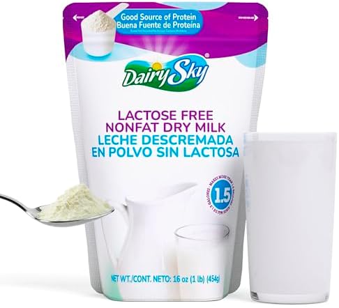 DairySky Lactose Free Milk Powder 16 Oz - Non GMO Fat Free Powdered Milk for Baking & Coffee, Kosher with Protein & Calcium, Great Substitute for Liquid Milk, RBST Hormone Free - 3 Pack
