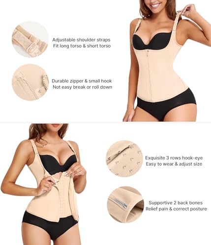 Nebility Waist Trainer for Women Corset Shapewear with Zipper Women's Waist Cincher Tank Top with Adjustable Straps