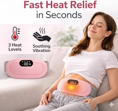 Heating Pad for Period Cramps, Portable Menstrual Heating Pad with Massage, Cordless & Rechargeable, Wearable Heating Belt for Women, Period Pain Relief Device, 3 Heat Levels & 4 Massage Modes