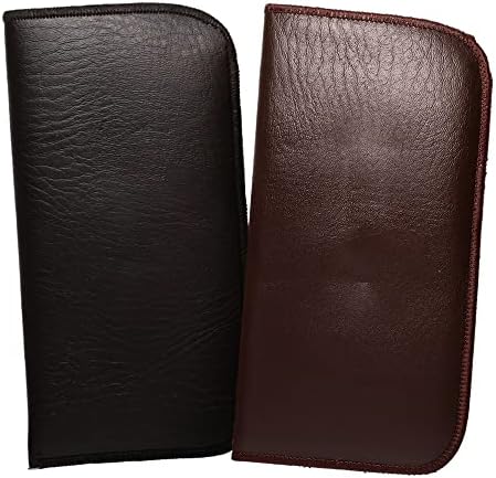 Calabria Slim Faux Leather Eyeglass Case Soft Slip-In Design [Black & Brown - 2 Pack] | Compact Protective Pouch | Soft Case for Glasses | Lightweight Sunglass Storage