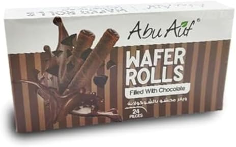 Abu Auf Wafer Rolls Chocolate, 24 Pieces, Thin Crispy Wafer with Chocolate Filling, Perfect for Sharing