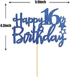 Royal Blue Glitter Happy 16th Birthday Cake Topper - 16 Sign Cake Topper - Cheers to 16 Years Party Supplies - 16th Birthday Party Decorations