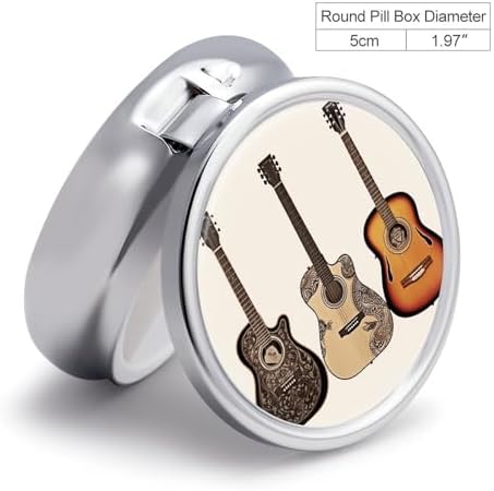 Guitar Pill Box with 3 Compartments Round Portable Pill Organizer Compact Small Pill Case for Pocket Purse Mini Metal Pill Container Cute Vitamin Holder for Pills Supplements