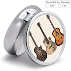 Guitar Pill Box with 3 Compartments Round Portable Pill Organizer Compact Small Pill Case for Pocket Purse Mini Metal Pill Container Cute Vitamin Holder for Pills Supplements