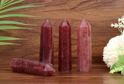 LAIDANLA Strawberry Quartz Healing Crystals Wands 3.5-4" Natural Reiki Energy Wand Stone Hexagonal Point Large Crystal Gemstones for Meditation Therapy Crystal Grid Decoration 1Pcs