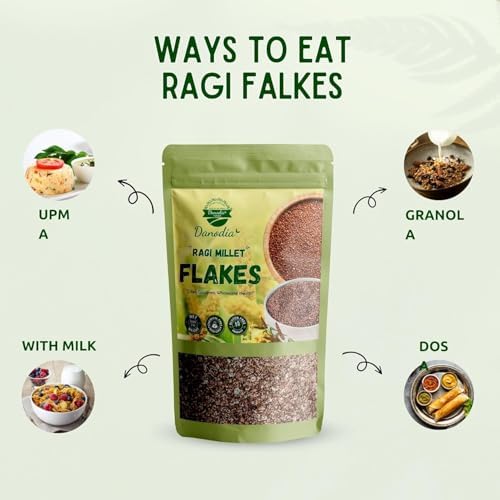 Danodia Foods Finger Millet Flakes (Ragi) – 450g (0.99 lbs) | Gluten-Free & Non-GMO | Traditional Unpolished Millet Flakes | Ideal for Indian & Fusion Recipes