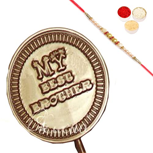 Ghasitaram Gifts Rakhi Gifts for Brothers Set of 4 Best Brother Sugafree Chocolate Lollies with Pearl Rakhi