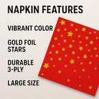 Red Cocktail Napkins with Gold Stars – 50 Pack | 2-Ply Party Paper Napkins for Christmas, Birthdays, Weddings & Holiday Celebrations