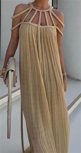 Women's Sexy Sleeveless O Neck Lace Up Bodycon Cocktail Party Beach Dress