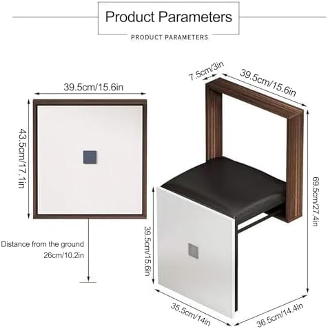 Folding Entryway Stool Wall Mounted Shoe Changing Stool, Square Shoe Bench Seat Space Saving Easy to Fold, for Entrance Hall Restroom Living Room(Black)