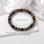 Healing Crystal Triple Protection Bracelet 8mm Crystal Beaded Bracelet for Women Men Natural Stones of Tiger Eye, Hematite, Black Obsidian Handmade Gemstone Reiki Spiritual Jewelry Gifts