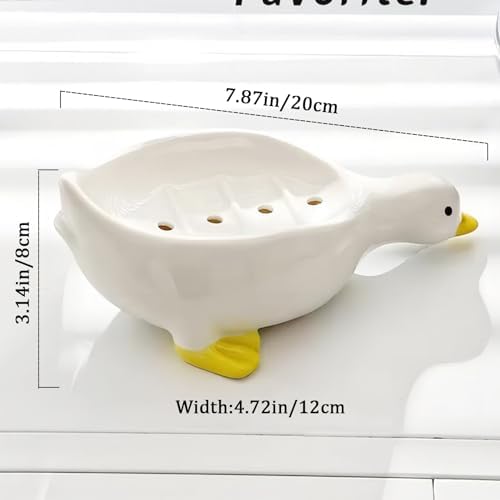 1 Pack Duck Ceramic Soap Dishes,Soap Holder with Drain,Soap Dish Container,Dish Soap Tray,Sponge Holder,Soap Tray for Shower,Bathroom,Bar,Kitchen,Counter (Duck)