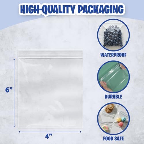 4 x 6 Inch Resealable Plastic Bags 1000 Pack — Clear Reclosable Zipper Seal Bags for Treats, Crafts, Jewelry, Small Parts, Party Favors