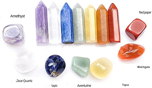 Chakra Crystal Stones Healing Kit, Healing Crystal Wands Crystals Points Reiki, 7 Chakra Set Tumbled Stones Reiki Chakra Meditation Therapy