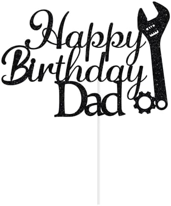 Glitter Happy Birthday Dad Cake Topper - Happy Birthday Cake Gift for Father's Day, Best Dad Ever Cake Pick, Happy Father‘s Birthday Party Supplies Black