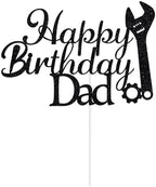 Glitter Happy Birthday Dad Cake Topper - Happy Birthday Cake Gift for Father's Day, Best Dad Ever Cake Pick, Happy Father‘s Birthday Party Supplies Black